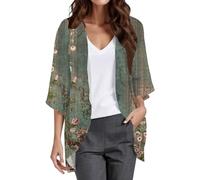 Angxiwan Summer Cardigans for Women UK Fashion 3/4 Batwing Sleeve Open Front Chiffon Kimono Cardigans Lightweight Casual Loose Drape Waterfall Cardigan Ladies Baggy Going Out Beach Jacket