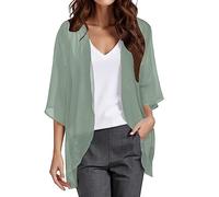 Angxiwan Summer Cardigans for Women UK Fashion 3/4 Batwing Sleeve Open Front Chiffon Kimono Cardigans Lightweight Casual Loose Drape Waterfall Cardigan Ladies Baggy Going Out Beach Jacket