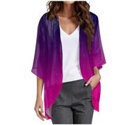 Angxiwan Summer Cardigans for Women UK Fashion 3/4 Batwing Sleeve Open Front Chiffon Kimono Cardigans Lightweight Casual Loose Drape Waterfall Cardigan Ladies Baggy Going Out Beach Jacket