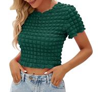Angxiwan Summer Tops for Women UK Women's Summer New Street Sexy Popcorn Open Navel Short Sleeved Top Cropped Tops for Women Classic Clothes for Over 60 Green