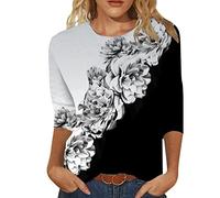 Angxiwan Swing Tops for Women UK Plus Size Women's Casual Printed Loose Round Neck 3/4 Sleeve T Shirt Top Summer Top for Women UK Going Out Outfits for Women