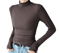 Angxiwan T Shirts for Women UK Plus Size Women's Knitted Half Turtleneck Base Mid Neck Pullover Long Sleeved Top Ladies Plus Size Tunic Tops Womens Casual Basic Going Out Top
