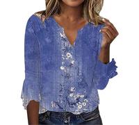 Angxiwan Today 2024 Plus Size Blouses for Women Summer Women's Tops Seven Split Sleeve Vintage Floral Shirt Big Size Ruffle Delivery Time for My Order Today Details of My Last Order Blue