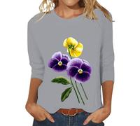 Angxiwan Today 2024 Women's Plus Size Tops Women's Summer Round Neck Printed Loose Casual 3/4 Sleeve Top Ladies Summer Blouses My Orders UK My Recent Orders Online Gift Voucher Grey