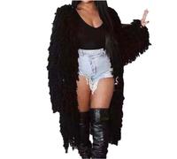 Angxiwan Today Deals of The Day Clearance Cardigans for Women UK Cable Knit Fringe Tassel Mid Length Cardigans Open Front Sweater Cardigan Neck Fringe Women Sale Clearance Black