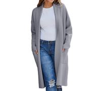 Angxiwan Today Deals of The Day Clearance Lightweight Cardigan for Women Autumn and Winter Solid Color Fashionable Thin Lapel Long Woolen Coat Casual Biggest Discount Deals Grey