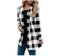 Angxiwan Today Deals of The Day Clearance Lightweight Cardigans for Women UK Long Sleeve Jacket Women Plaid Cardigan Fall Fashion Checkered Coat Top Next Sale Clearance Womens Black