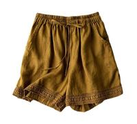 Angxiwan Today Deals of The Day Clearance Linen Shorts for Women with Pockets Casual Wide Legs Linen Pants Retro Solid Color Drawstring Elastic Waist Summer Shorts Recent Orders Placed by Me