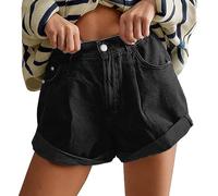 Angxiwan Today Deals of The Day Clearance Women's Denim Shorts Ripped Wash High Waisted Hot Shorts Jean Pants High Waist Frayed Hem Summer Jeans Short with Pockets Present for Elderly Lady