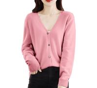 Angxiwan Today on Clearance Cardigans for Women UK Summer Autumn and Winter Simple Fashion Short Solid Color Knitted Cardigan Lightweight Christmas Clearance Items Pink