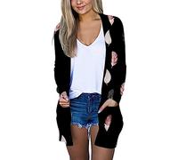 Angxiwan Today on Clearance Cardigans for Women UK Women's Printed Fashion Casual Pocket Long Sleeved Cardigan Oversized Cardigans Women UK Lightning Deals of Day Black