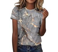 Angxiwan Today on Clearance Items 1P Oversized T Shirts for Women Womens Spring Summer Flower Printed Short Sleeve O Neck T Shirt Top Grey