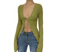 Angxiwan Today on Clearance Light Weight Cardigans for Women UK Ladies Fashion Solid Color Cardigan Tie Flare Long Sleeve Casual Top Lightweight Warehouse Deals Clearance Returns Green