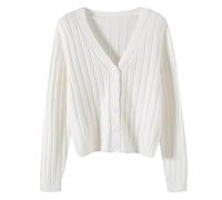 Angxiwan Today on Clearance Long Sleeve Cardigans for Women UK Short Outside with Loose Long Sleeved V Neck Sweater Knit Sweater Solid Deals of The Day Sale Prime White