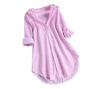 Angxiwan Today on Clearance Tunic Tops for Women UK Long Collar Sleeve Blouse Top Women Stripe Button Loose Turn-Down Shirts Women's Prime Deals of The Day Pink