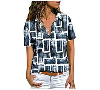 Angxiwan Today on Clearance Women Oversized T Shirt Womens Shirts Short Sleeve Basic Tops Plus Size Summer Tops Button Up Shirts for Women Best Boxing Day Sales Navy