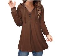 Angxiwan Today on Clearance Women Tunic Tops Plus Size Women's V Neck Sexy Top Long Sleeve Hooded Tunic Tops Button Swing Pullover Top Lightning Deals of The Day Prime Today Coffee