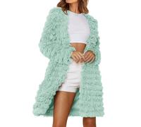 Angxiwan Todays Daily Deals Long Sleeve Cardigans for Women UK 2023 Winter Faux Jackets Fall Fashion Open Front Long Shaggy Coat Outerwear Sale Clearance Items Women Mint Green