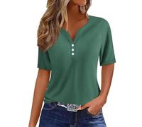 Angxiwan Todays Daily Deals Order History My Account 2025 Womens Summer Tops Women's Fashion Casual Solid Color Button Short Sleeve Top T Shirt Green