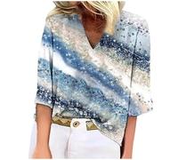 Angxiwan Todays Daily Deals Oversized T Shirt Women 2024 Women's Summer Casual 3/4 Sleeve Shirts Lace V Neck Dressy Tops Trendy Vacation Boho Clearance Recent Orders Placed Me Sky Blue