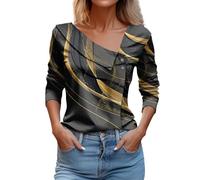 Angxiwan Todays Daily Deals Oversized Tshirts Women UK Womens Tops Fall 2023 Long Sleeve V Neck Loose Shirts Floral Print Asymmetric Sale Clearance Items Cheap Black