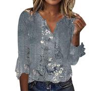 Angxiwan Todays Daily Deals Plus Size Blouses for Women Summer Women's Tops Seven Split Sleeve Vintage Floral Shirt Big Size Ruffle Items Today Items Under 1 Pound Grey
