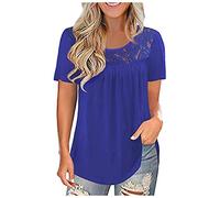 Angxiwan Todays Daily Deals Summer Tops for Women Women seLace Basic Top Blouse Plus Size Evening Tops Summer Work Tops for Women Womens Coats Sale Clearance Blue
