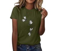 Angxiwan Todays Offers Special Deals Prime Deals Tops for Women UK Clearance Fashion Daisy Butterfly Print Short Sleeve Basic Shirts Casual Loose Fit Blouse Summer Crewneck Buy Again My Orders 2025.