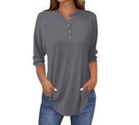 Angxiwan Todays Offers Special Deals Prime Deals Tunic Tops for Women UK Sale 2025 Casual 3/4 Sleeve T-Shirt Baggy Loose Fit Button Henley Shirts Oversized Blouse Womens Xmas Presents