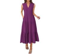Angxiwan Todays Offers Special Deals Summer Dresses for Women UK Fashion V-Neck Wrap Waist Sundress Casual Loose Fit Maxi Dress Boho Sleeveless Beachwear Ladies Sale Clearance Women