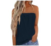 Angxiwan Top Selling Items Tops for Women UK Sale Summer Casual Strapless Bandeau Tank Tops Tube Tops Floral Tanks Solid Color Loose Fit Blouse for Woman Dark Blue