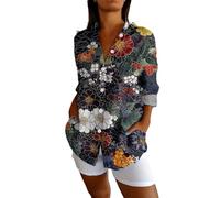 Angxiwan Tops for Women UK Clearance Linen Shirt Women Oversized Long Sleeve Button Down T-Shirts Cardigans Fashion Artistic Print Tunic Tops Summer Casual Loose My+Orders My Recent Orders