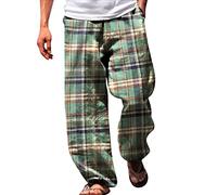 Angxiwan Trousers for Men Mens Classic Plaid Print Sunshine Chiffon Double Pocket Breathable Thermal Insulation Comfortable Loose Casual Trousers Parachute Pants for Men Green