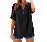 Angxiwan Try Before You Buy Womens Linen Shirts for Women UK Elegant Button Tunic Tops Lightweight V-Neck Summer Blouse Casual Loose Fit Short Sleeve Tee Shirt Late Deals of The Day.