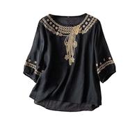 Angxiwan Try Before You Buy Womens Linen Summer Tops for Women UK Retro Knitted Jacquard Tunic Tops Lightweight Breathable Short Sleeve Tee Shirts Casual Loose Lighting Deals of The Day