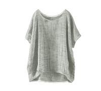 Angxiwan Try Before You Buy Womens Linen Tops for Women UK Plus Size Short Sleeve T-Shirts with Pocket Lightweight Summer Blouse Casual Loose Fit Crewneck Tunic Present for Elderly Lady.