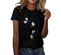 Angxiwan Try Before You Buy Womens Tops for Women UK Clearance Fashion Daisy Butterfly Print Short Sleeve Basic Shirts Casual Loose Fit Blouse Summer Crewneck Lightning Deals of The Day Prime Sale.