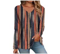 Angxiwan Tunic Sweatshirt for Women Women's Long Sleeved V Neck Floral and Plant Printed Casual Fashion T Shirt Top Plus Size Womens Top Going Out Tops for Women UK