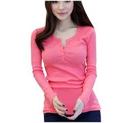 Angxiwan Tunic Tops for Women UK Button Women Shirt Long Tops O-Neck Korean Version Bottoming Sleeve Casual Loose Women's Blouse Ladies Plus Size Shirts