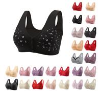 Angxiwan Warehouse Clearance Bargains Sale Front Fastening Bras for Women UK Fashion Print Front Button up Super Comfot Bra Casual Wide Strap Non Wired Bras Lightning Deal Today