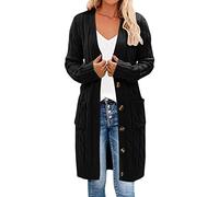 Angxiwan Warehouse Deals Clearance Cardigans for Women UK Autumn and Winter 2022 New Long Fried Dough Sweater Women's Solid Button Pocket Cardigan Offers of The Day for Women Black