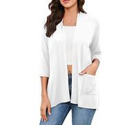 Angxiwan Warehouse Deals Clearance Cardigans for Women UK Casual Lightweight Cardigan with Pockets 3 4 Sleeve Front Open Dust Duster Ladies Lightning Deals of The Day Prime White