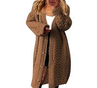 Angxiwan Warehouse Deals Clearance Holiday Cardigans for Women Women's Solid Color Long Dough Button Sweater Cardigan Oversized Knitwear Lightweight Today 2024 Coffee