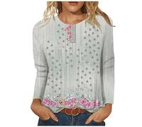 Angxiwan Warehouse Deals Clearance Returns Going Out Tops for Women UK Women's Crew Neck Sweatshirt Vintage Top Women's Long Sleeve Floral Print Plus Women Sale Clearance Light Blue