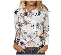 Angxiwan Warehouse Deals Clearance Returns Going Out Tops for Women UK Women's Crew Neck Sweatshirt Vintage Top Women's Long Sleeve Floral Print Plus Wearhouses Clearance Deals White