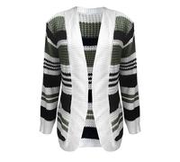 Angxiwan Warehouse Deals Clearance Returns Lightweight Cardigans for Women UK Ladies Long Sleeve Color Contrast Stripe Pocket Sweater Cardigan Fashion Holiday Essentials for Women Green