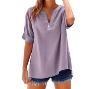 Angxiwan Warehouse Deals Clearance Returns Linen Shirts for Women UK Elegant Button Tunic Tops Lightweight V-Neck Summer Blouse Casual Loose Fit Short Sleeve Tee Shirt Late Deals of The Day.