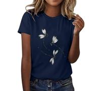 Angxiwan Warehouse Deals Clearance Returns Tops for Women UK Clearance Fashion Daisy Butterfly Print Short Sleeve Basic Shirts Casual Loose Fit Blouse Summer Crewneck Sale Clearance Women.