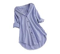 Angxiwan Warehouse Deals Clearance Returns Tunic Tops for Women UK Long Collar Sleeve Blouse Top Women Stripe Button Loose Turn-Down Shirts Women's Sales Clearance Black of Friday