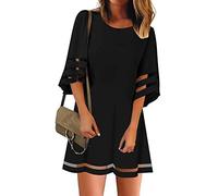 Angxiwan Warehouse Deals Clearance Summer Dresses for Women UK Casual Short Sleeve Mini Dress Ladies Plus Size Crew Neck Beach Dresses Solid Color All Friday Black Deals